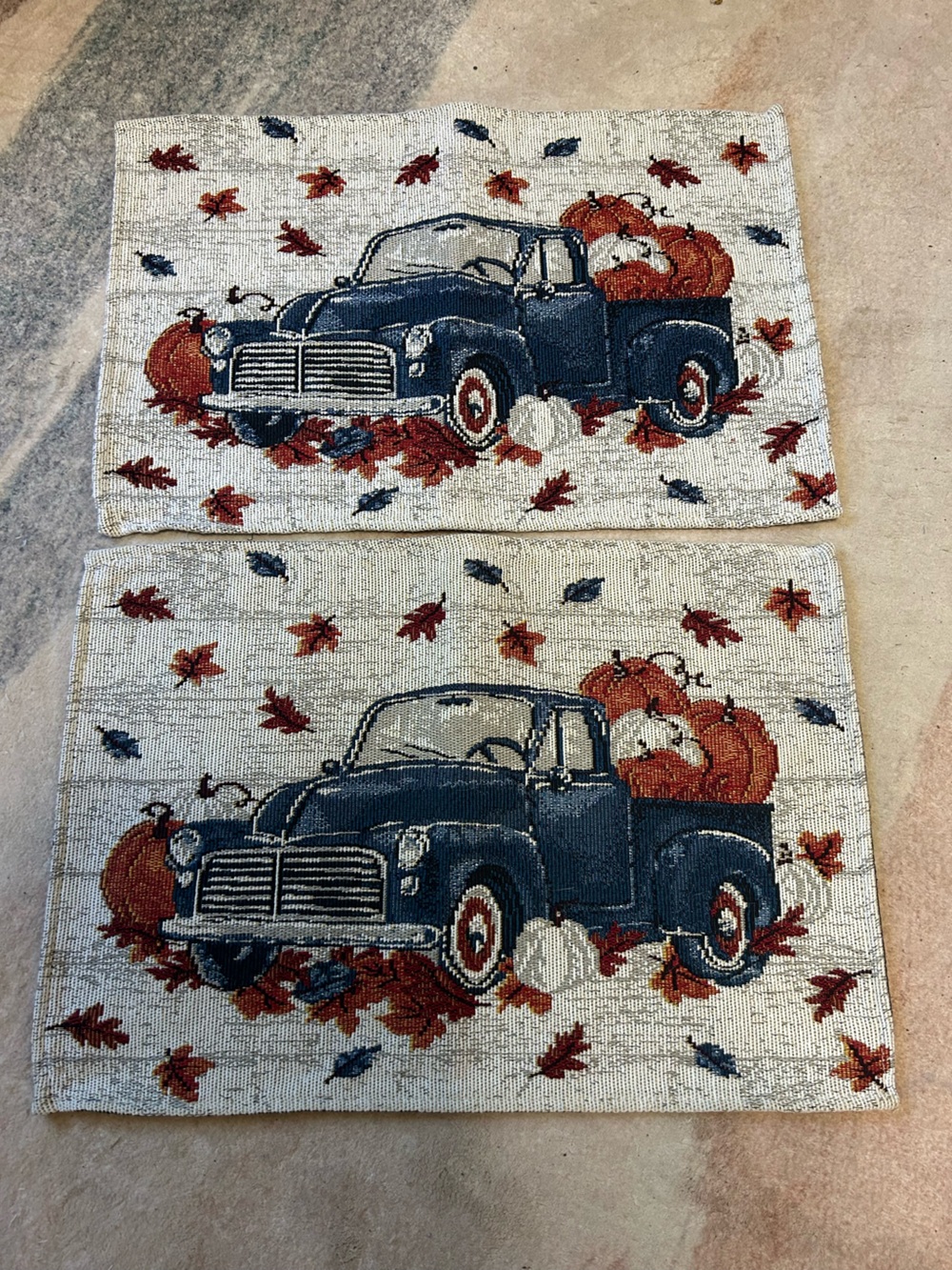 Fall Harvest Truck Accent Placemats - Cream and Navy